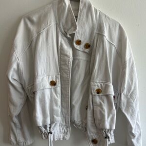 Blank NYC White Utility Jacket with Stand-Up Collar